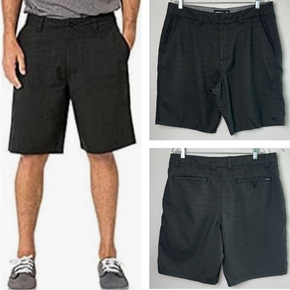 O’Neill Men’s Black Micro Plaid Casual Shorts Size 36 Travel Golf Resort-wear - Picture 1 of 16